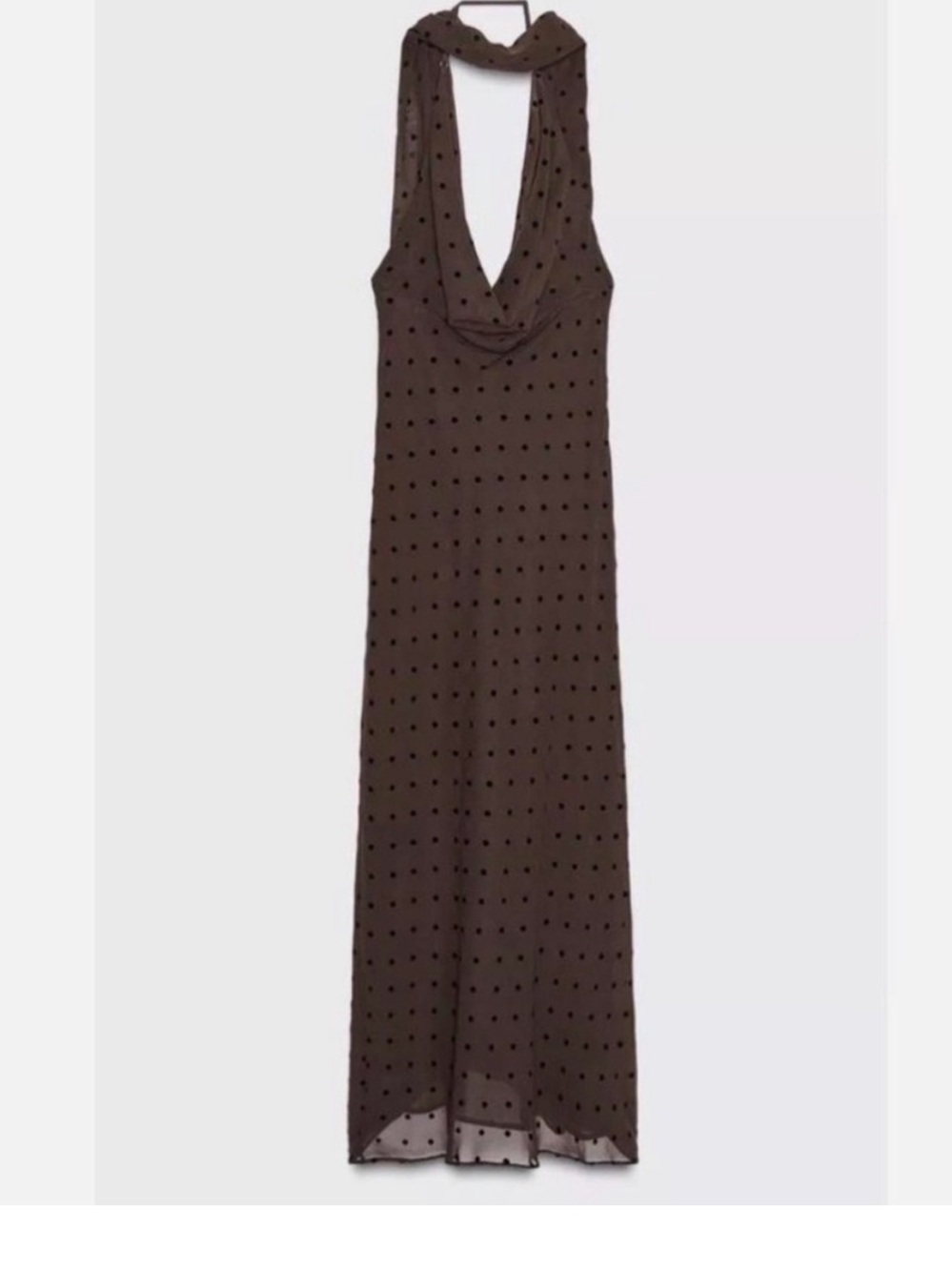 Zara Brown Polka Dot Scarf-Neck Maxi Dress - Picture 2 of 2